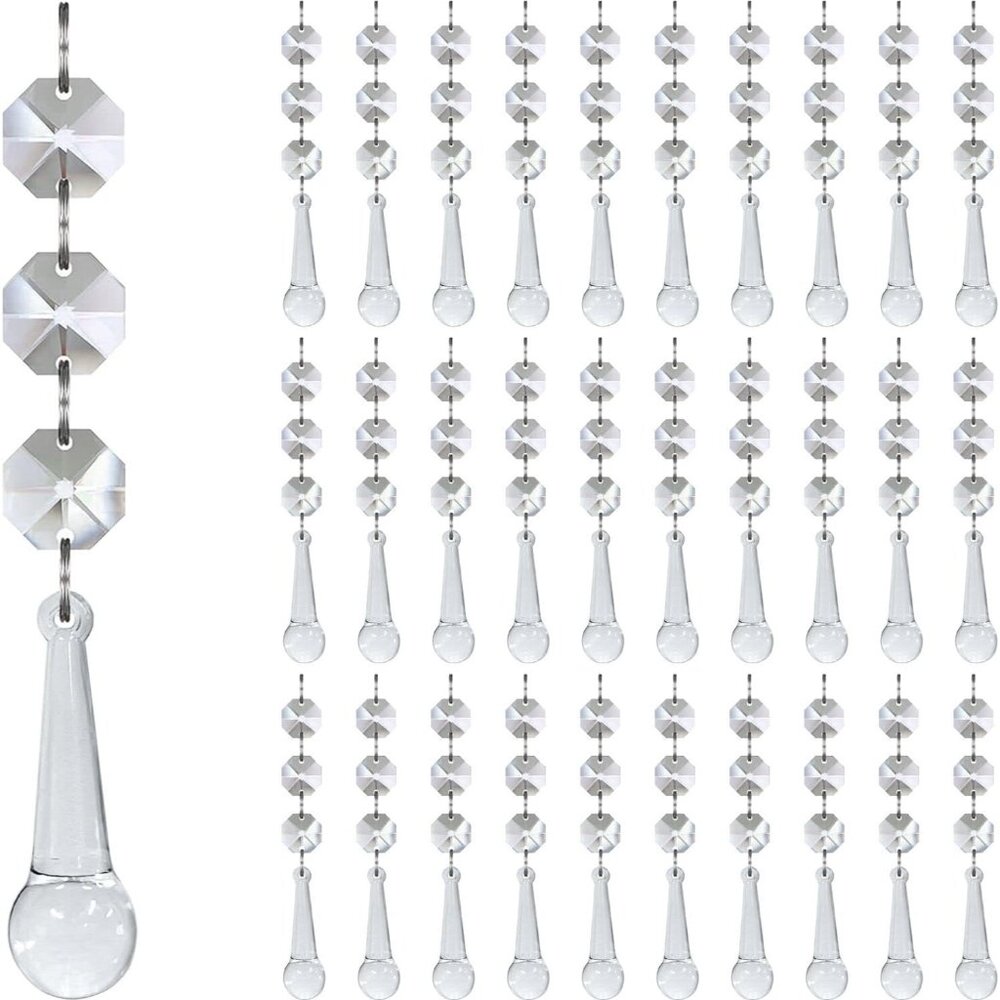 30pk Crystal Ornaments Christmas Tree Finial Raindrop Hanging Crystals Decor